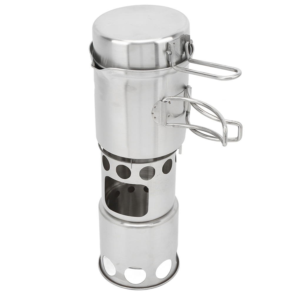 Camping Cooking Pot With Lid - ステンレス鋼キャンプ調理器具セットノンスリップサポートメッシュポーチ付きポータブルキャンプストーブキャンプポットセットアウトドアクッキング