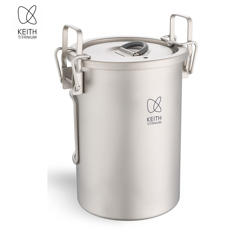 Camping Cooking Accessories - KEITH 純チタン製 炊飯クッカー 900ml 超軽量 折りたたみハンドル