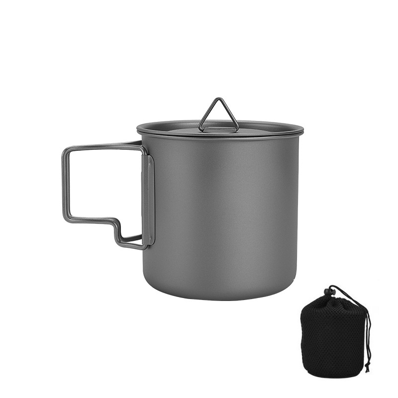 Camping Cooking Handle - チタン製キャンプマグ 折りたたみハンドル付き 軽量ポータブルアウトドアカップ クッキングセット ハイキング旅行用調理器具