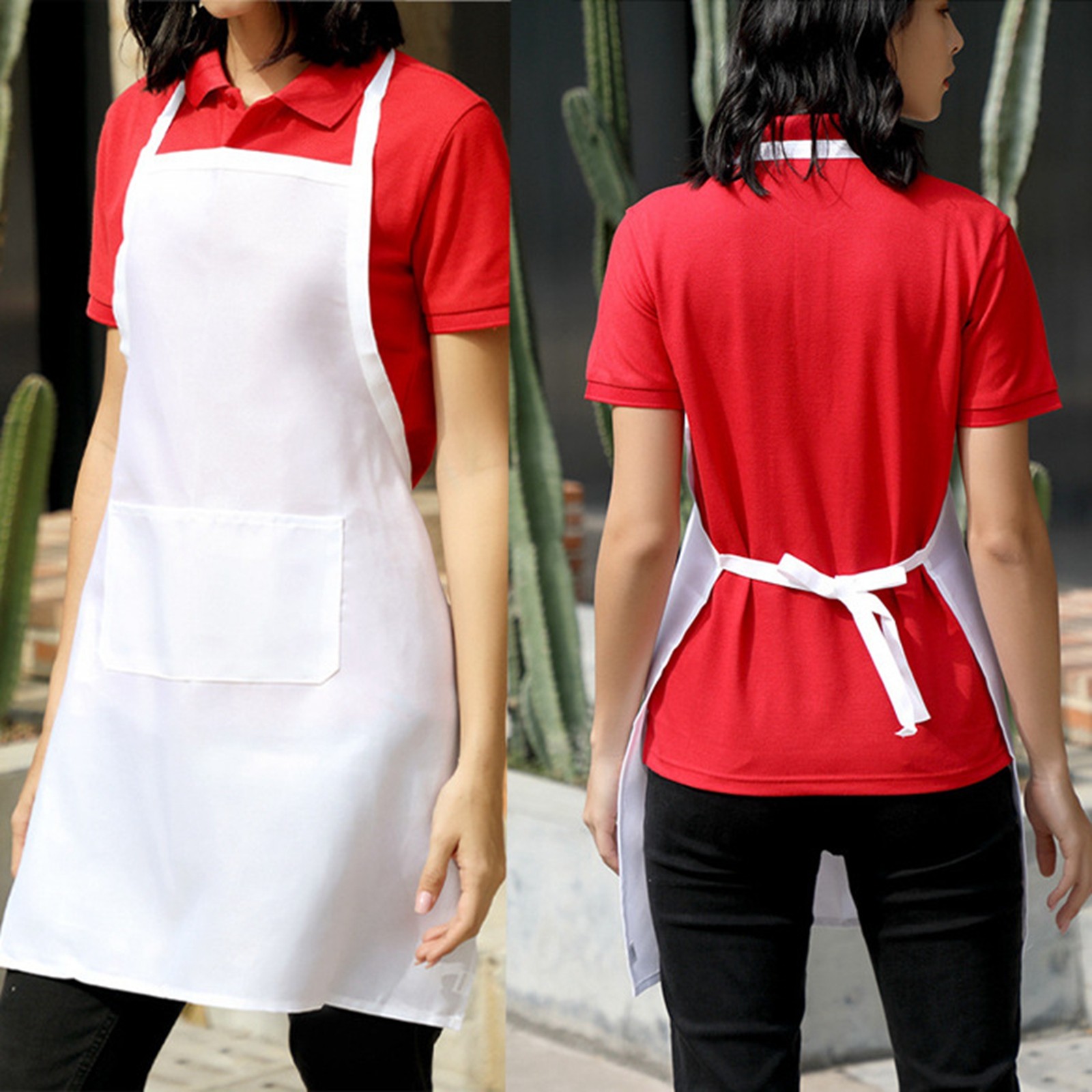 Camping Cooking Apron - 1/3 個白キッチンエプロン女性男性シェフ作業エプロングリルレストランバーショップカフェ美容爪スタジオ制服