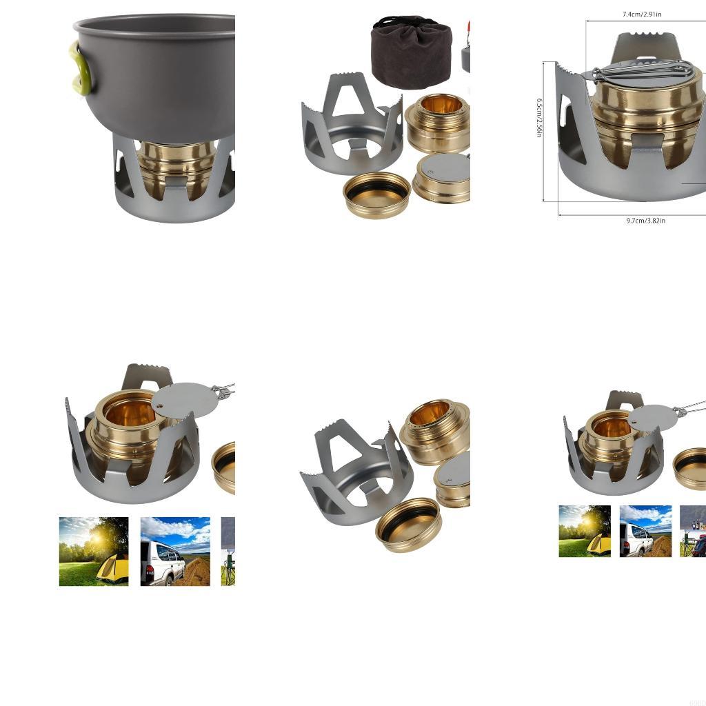 Camping No Cooking Meals - アウトドア食事加熱用ハイキングストーブセット、キャンプ一時停止用のドラフトカバースタンド付き省スペーススピリットヒートカップ、お茶水、69HD