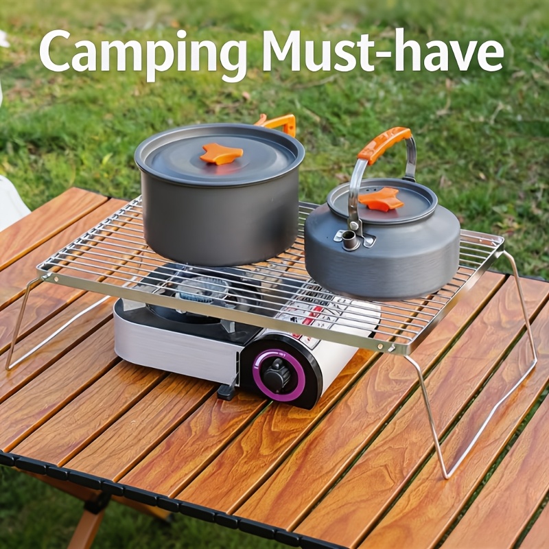 Campfire Cooking - ポータブル折りたたみ式ステンレスキャンプファイヤースタンド – ハイキング、キャンプ、バーベキューグリル、鍋やフライパンの支え、グリッドラックに最適な軽量設計