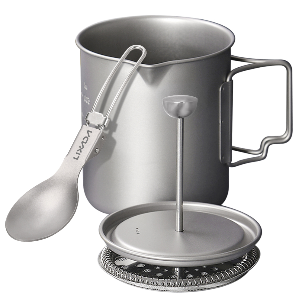 Camping Cooking Pot Stainless Steel - Lixada-キャンプ用の折りたたみ式チタンスプーンカップ,コーヒーメーカー,フランス製プレスカップ,750ml