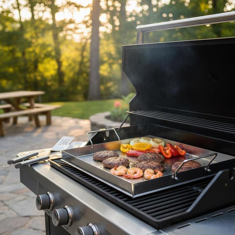 Camping Cooking Pot Stainless Steel - ユニバーサルフラットトップグリドル 18x16インチ キャンプ、テールゲーティングパーティー用、長方形ホットプレート ファミリー調理器具 内蔵ハンドル ガスグリルアタッチメント