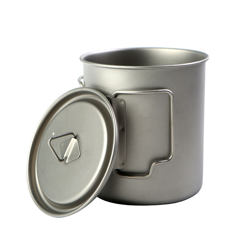 Camping Cooking Handle - キャンプ用超軽量折りたたみハンドル付きチタンカップ,調理鍋,450ml, 550ml, 650ml, 750ml