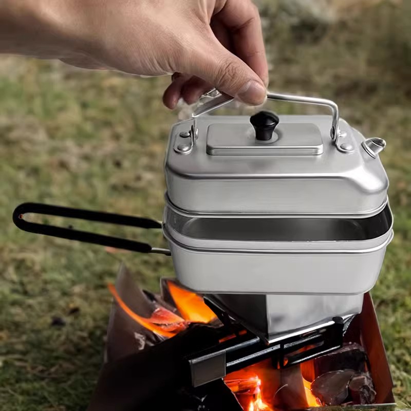 Camping Cooking Pot Stainless Steel - 超軽量ポータブルピクニックケトル、キャンプティーポット、コーヒーポット、汚れ、屋外調理、釣り、ハイキングキャンプ、キッチン、観光、ケトル