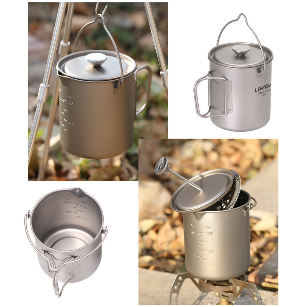 Camping Cooking Pot With Lid - チタン製コーヒーカップ Lixada 750ml フレンチプレスコーヒーメーカー 蓋付き アウトドア