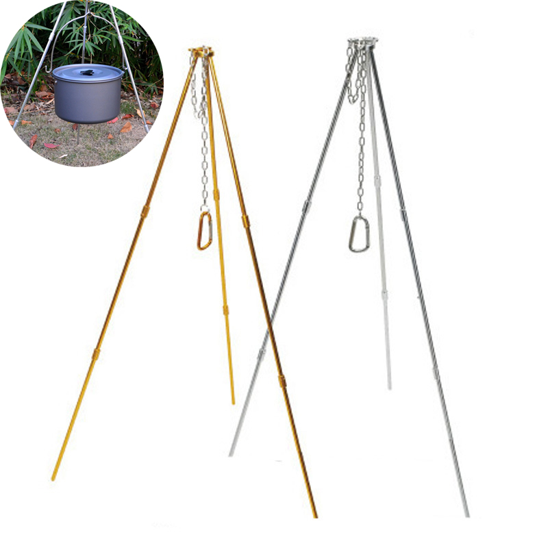 Camping Cooking Pot Tripod - 収納バッグ付き屋外キャンプ三脚、耐久性のあるポータブル、ピクニック料理、ハンギングポット、キャンプファイヤーグリルスタンド