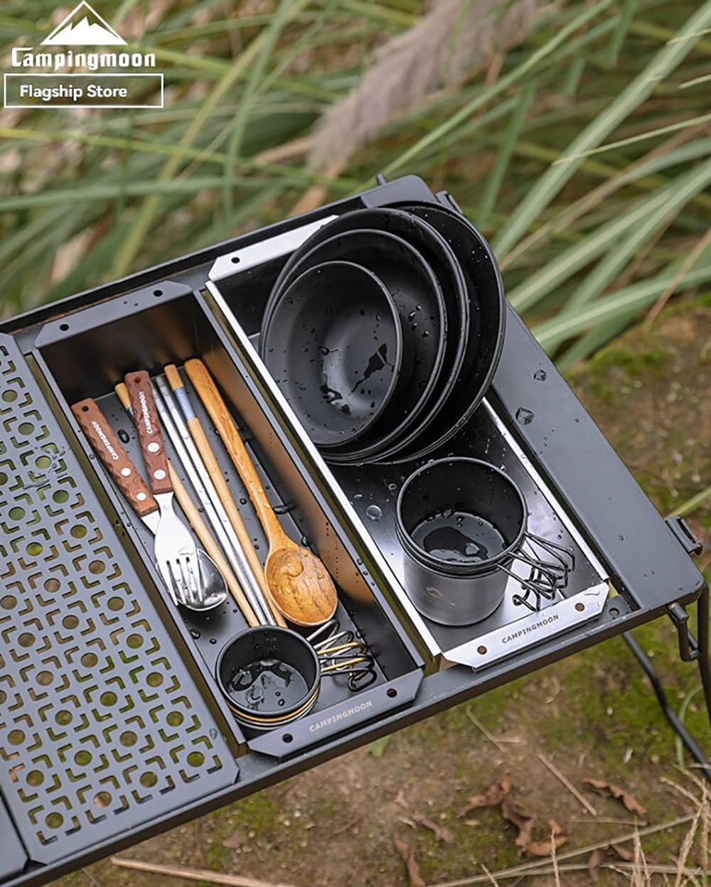 Camping Cooking Box - CAMPINGMOON BKCK-11 チタンメッキ食器収納ボックス IGTテーブル拡張ハーフユニット アウトドアピクニックテーブルシンク