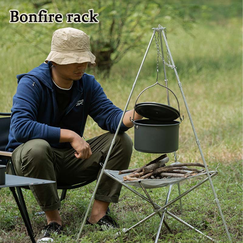 Camping Cooking Pot Tripod - ポータブルキャンバスノーファイヤー三脚,三角形のサポートフレーム,鍋,調理器,ハンギングチェーン,bonfireサポート