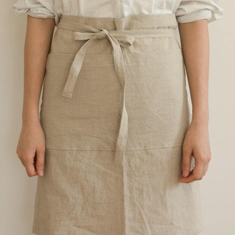 Camping Cooking Apron - 日本製女性用半身エプロン リネンコットン キッチンやダイニングに最適 防汚整理整頓収納ウエストスカート