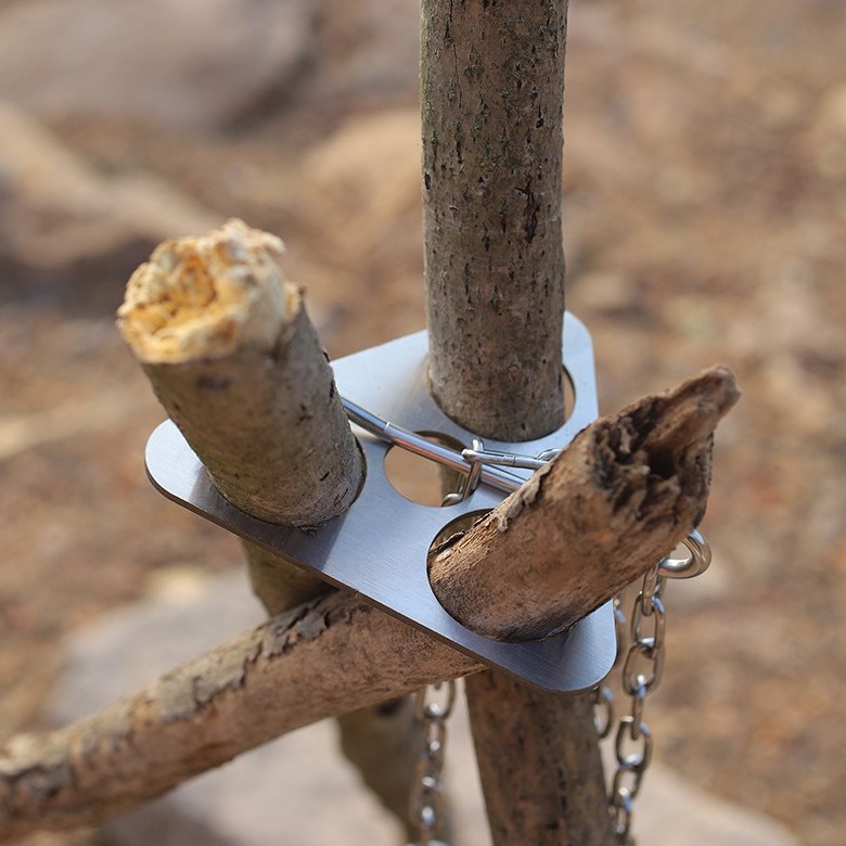 Campfire Cooking - ステンレス製キャンプ用三脚ポータブル着脱式焚き火用吊り下げラック、アウトドアBBQキャンプファイヤーポット調理セット用