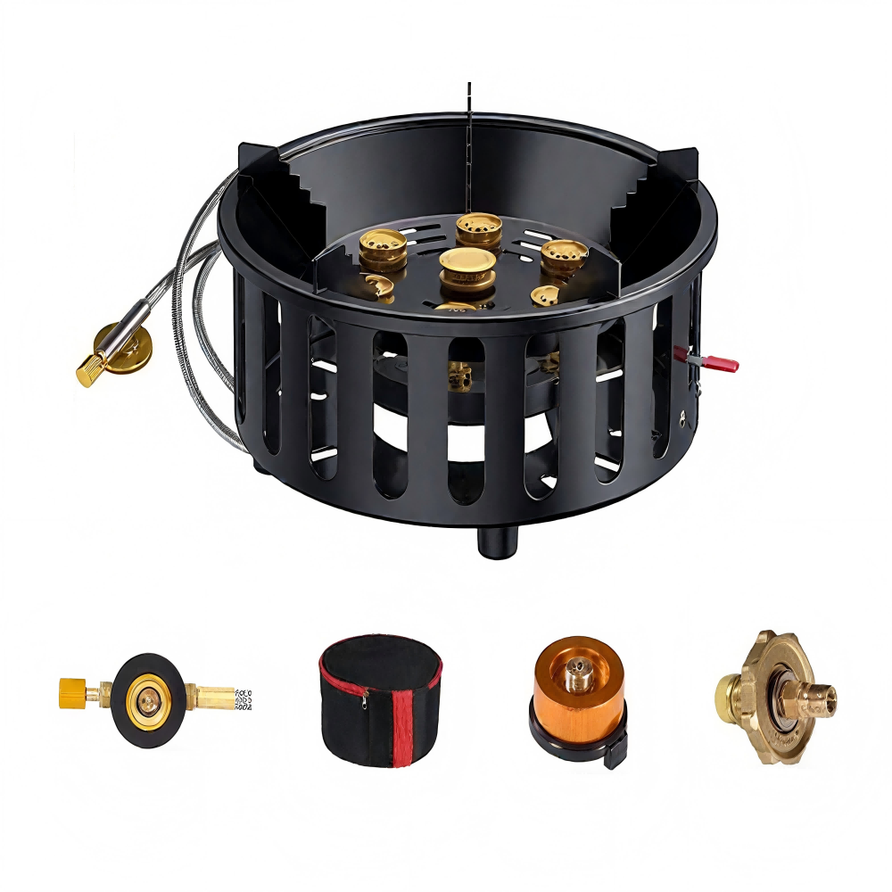 Campfire Cooking - 高出力7芯21000Wポータブルキャンプストーブ、強風対応屋外ガスバーナー、電子点火式で強力な火力調理可能