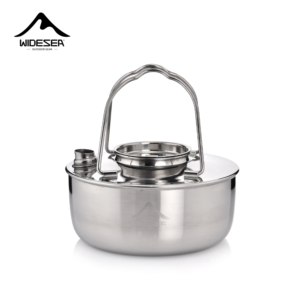 Camping Cooking Kettle - Wideea-ステンレス鋼のやかん、旅行の必需品、コーヒー調理、ポータブル調理器具、アウトドアキャンプ、短い穴のデザイン、1.7l、ss304