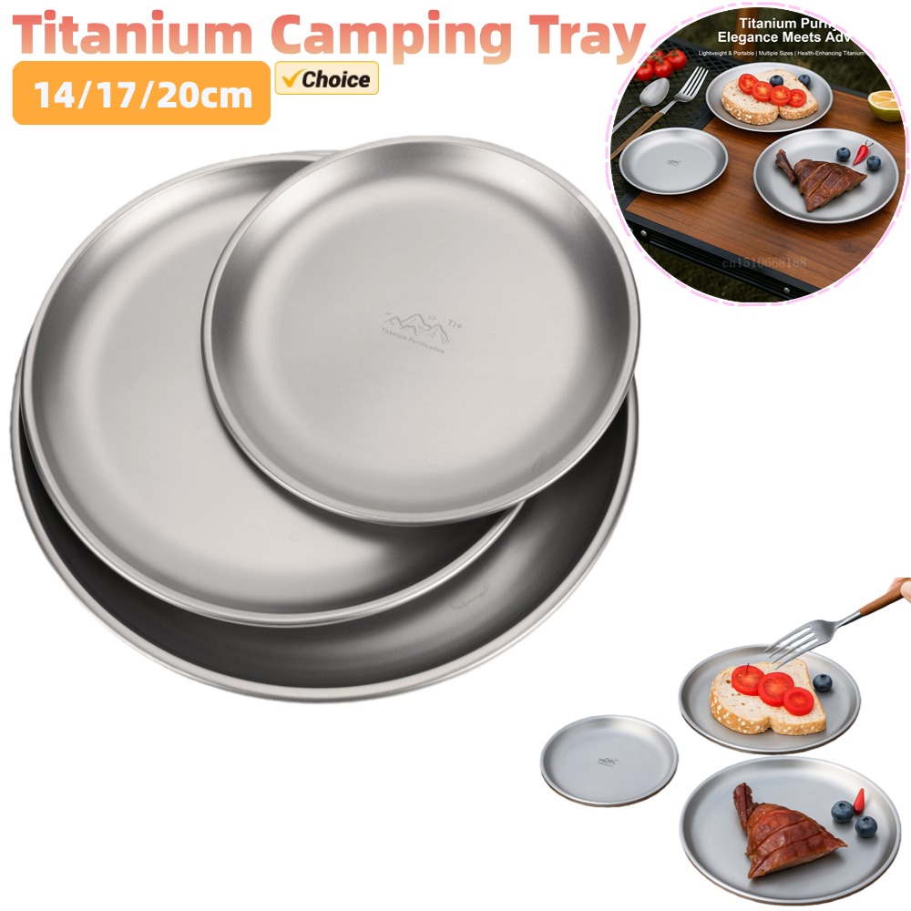 Camping Cooking Disc - 14/17/20 センチメートルチタンキャンププレート 1/3 個キャンプセットキャンププレートフルーツサラダトレイチタンピクニック用品アウトドア用品