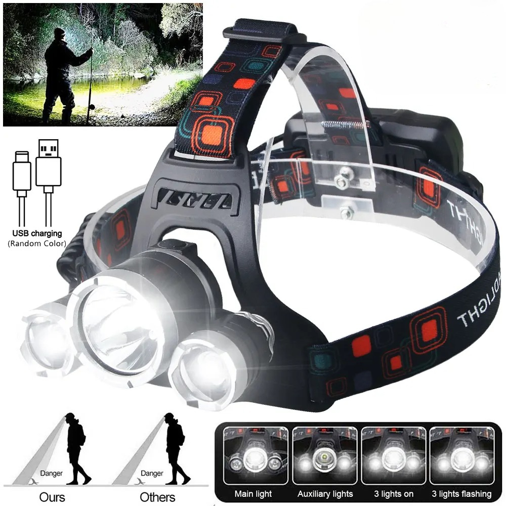 Camping Cooking Fish - ハイパワー LED ヘッドランプ 18650 充電式バッテリー懐中電灯 90