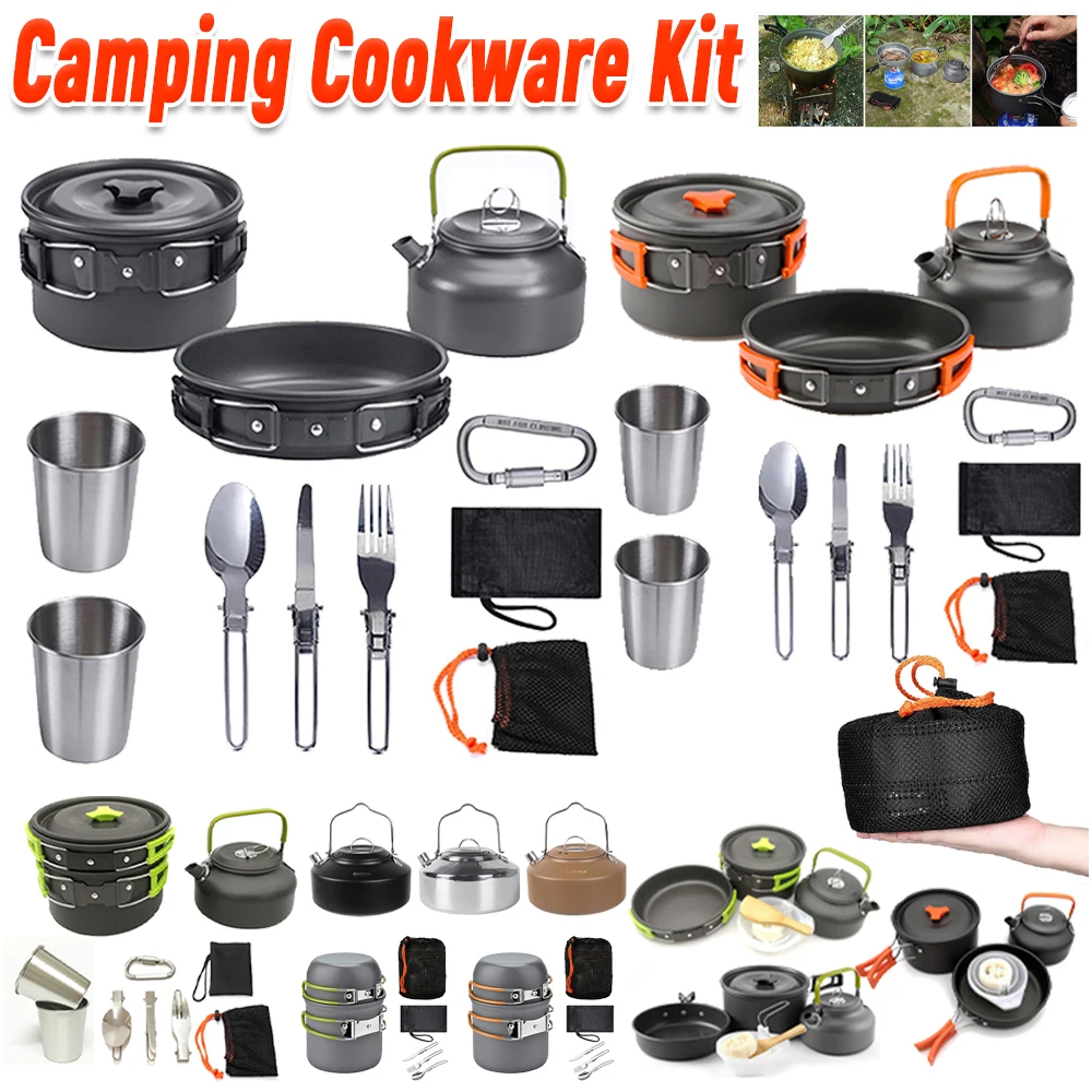 Camping Cooking Pot Stainless Steel - キャンプ調理器具キット ケトル ポット パン クックセット ポータブル