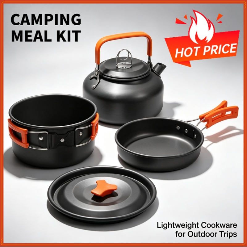 Camping Cooking Kettle - キャンプクッキングセット キャンプ調理器具 旅行用食器 アウトドアピクニックセット ティーポット 2～3人用