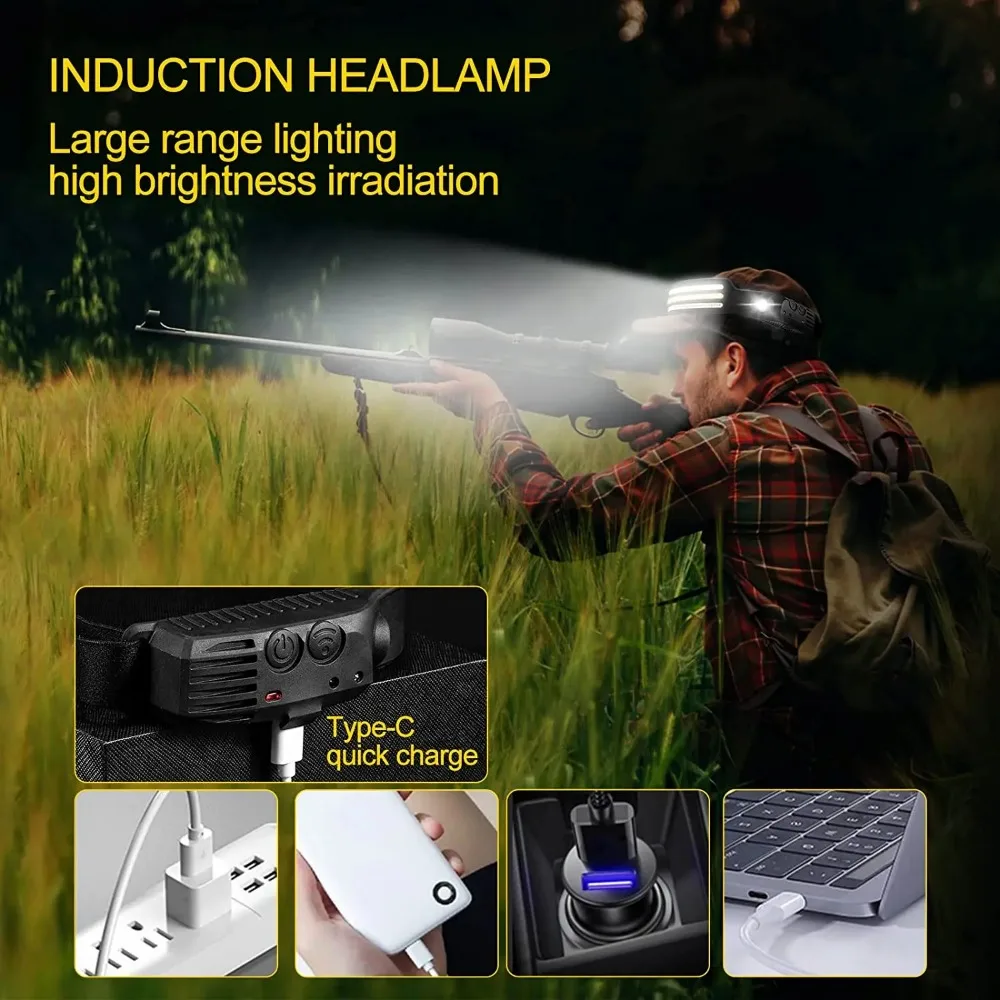 充電式 COB LED 誘導ヘッドランプ内蔵バッテリー 10 - Camping Cooking Fish のレビューと価格