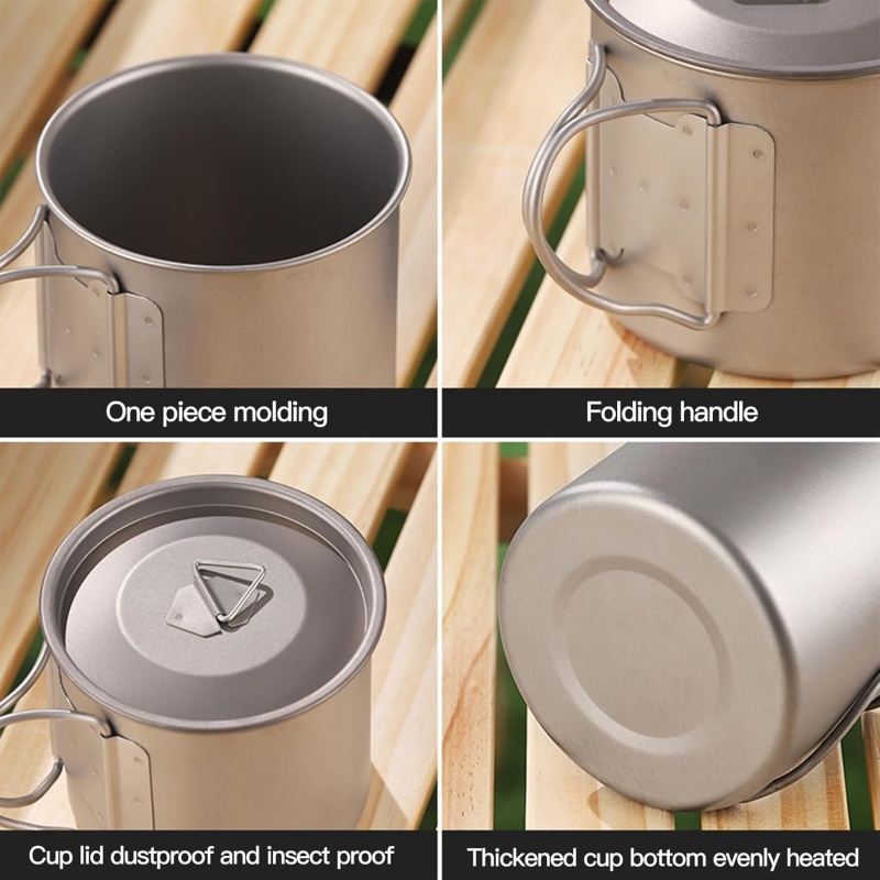 チタン製キャンプマグ 折りたたみハンドル付き 軽量ポータブル - Camping Cooking Handle のレビューと価格