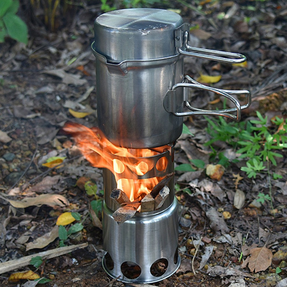 耐久性のあるステンレス鋼キャンプ調理器具セットノンスリップサ - Camping Cooking Pot Stainless Steel のレビューと価格