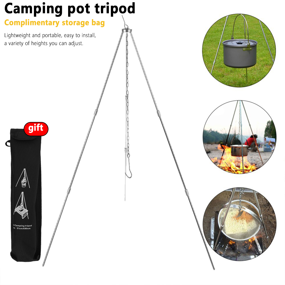 キャンプキャンプファイヤー三脚ハンギングポット屋外調理器具ピ - Camping Cooking Pot Tripod のレビューと価格