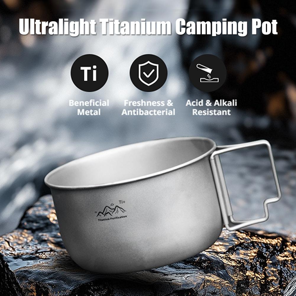 超軽量チタン製キャンプポット 15/10.5cm ハンドル付 - Camping Cooking Pot Stainless Steel のレビューと価格