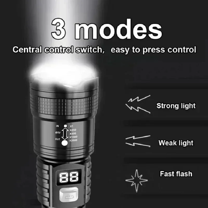 充電式 LED 懐中電灯 100000LM 超高輝度長距離戦 - Camping Cooking Fish のレビューと価格