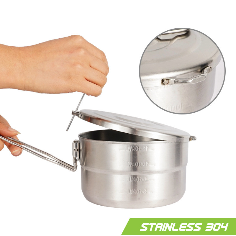 蓋と折りたたみハンドル付き屋外用ステンレス製調理鍋、キャンプ - Camping Cooking Pot With Lid のレビューと価格