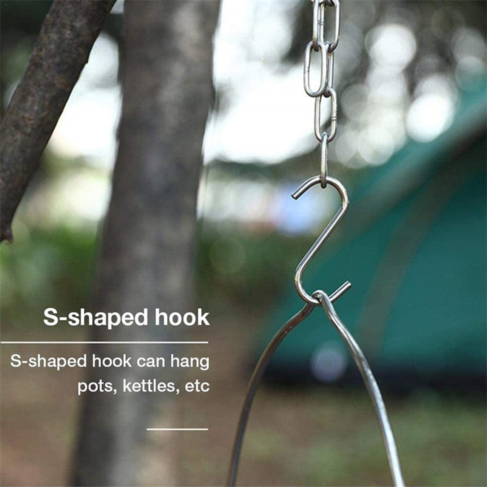 ステンレス製キャンプ用三脚スタンド、調節可能なチェーン付き、 - Camping Cooking Pot Tripod のレビューと価格