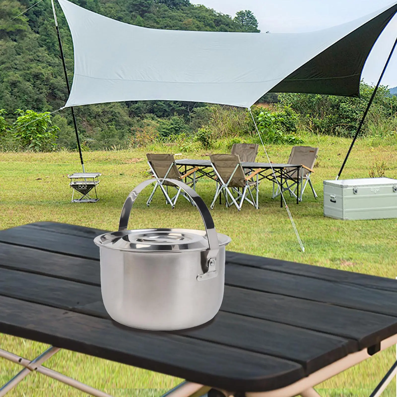 ステンレス製のキャンプ用鍋、蓋と耐熱ハンドル付き、アウトドア - Camping Cooking Pot With Lid のレビューと価格
