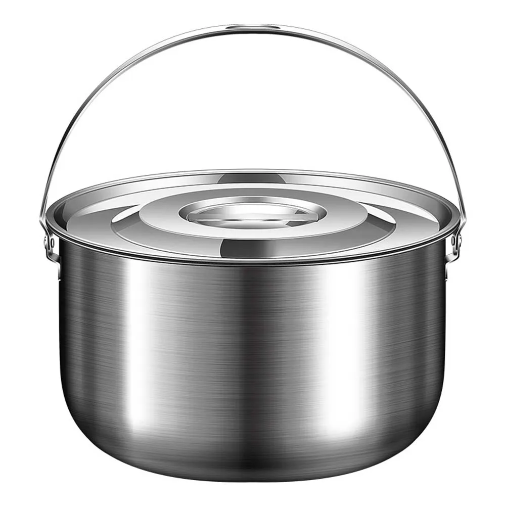 ステンレス製のキャンプ用鍋、蓋と耐熱ハンドル付き、アウトドア - Camping Cooking Pot With Lid のレビューと価格