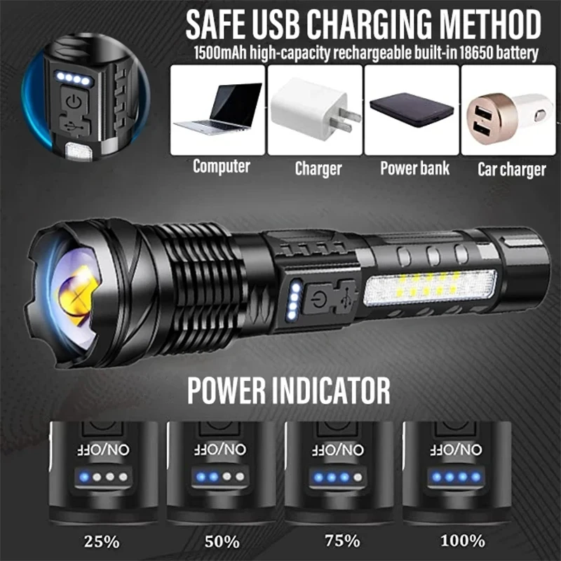 強力な XHP50 LED 懐中電灯防水 18650 トーチ - Camping Cooking Fish のレビューと価格