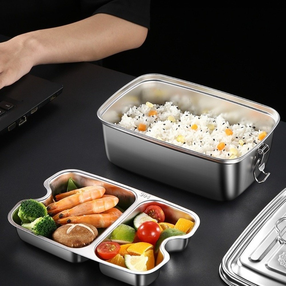 二層ステンレス製ランチボックス、仕切り付き、漏れ防止、電子レ - Camping Cooking Box のレビューと価格