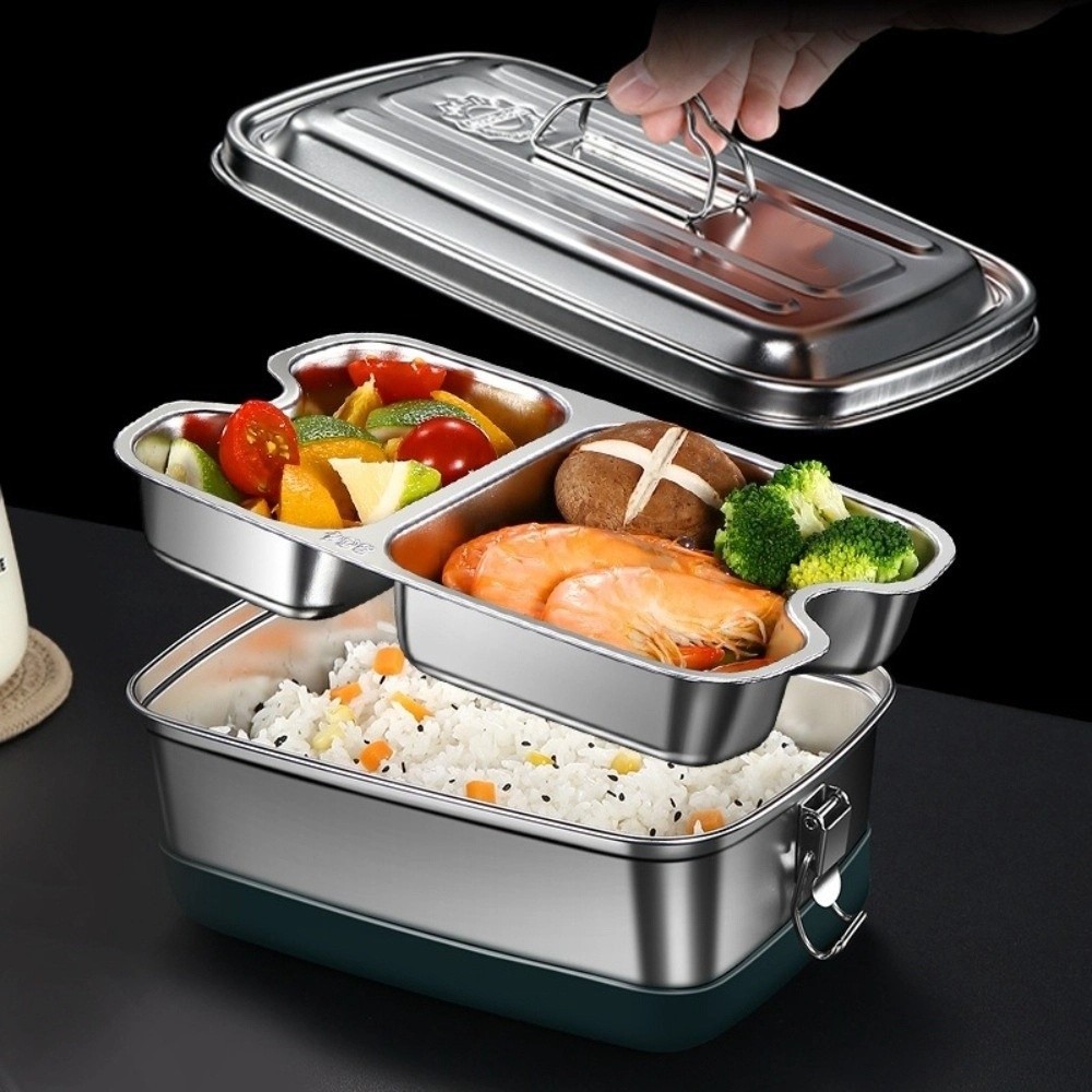 二層ステンレス製ランチボックス、仕切り付き、漏れ防止、電子レ - Camping Cooking Box のレビューと価格