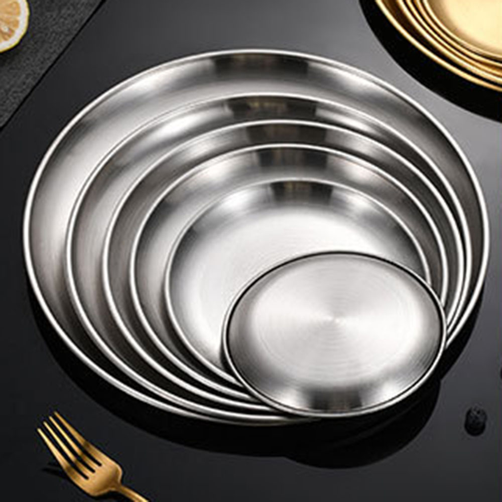 8 個金属ダイニング皿ステンレス鋼ラウンドプレート浅いトレイ - Camping Cooking Tray のレビューと価格
