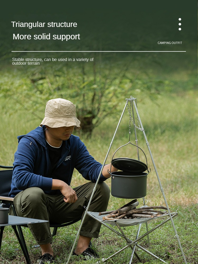 ポータブルキャンバスノーファイヤー三脚,三角形のサポートフレ - Camping Cooking Pot Tripod のレビューと価格