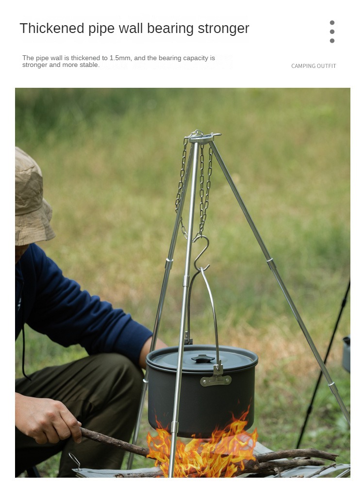ポータブルキャンバスノーファイヤー三脚,三角形のサポートフレ - Camping Cooking Pot Tripod のレビューと価格