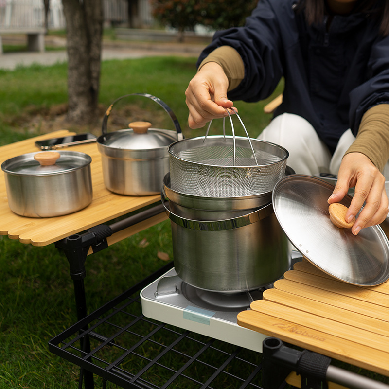 NOBANA 最新の屋外ステンレス鋼ポットセットキャンプファ - Camping Cooking Pot Stainless Steel のレビューと価格