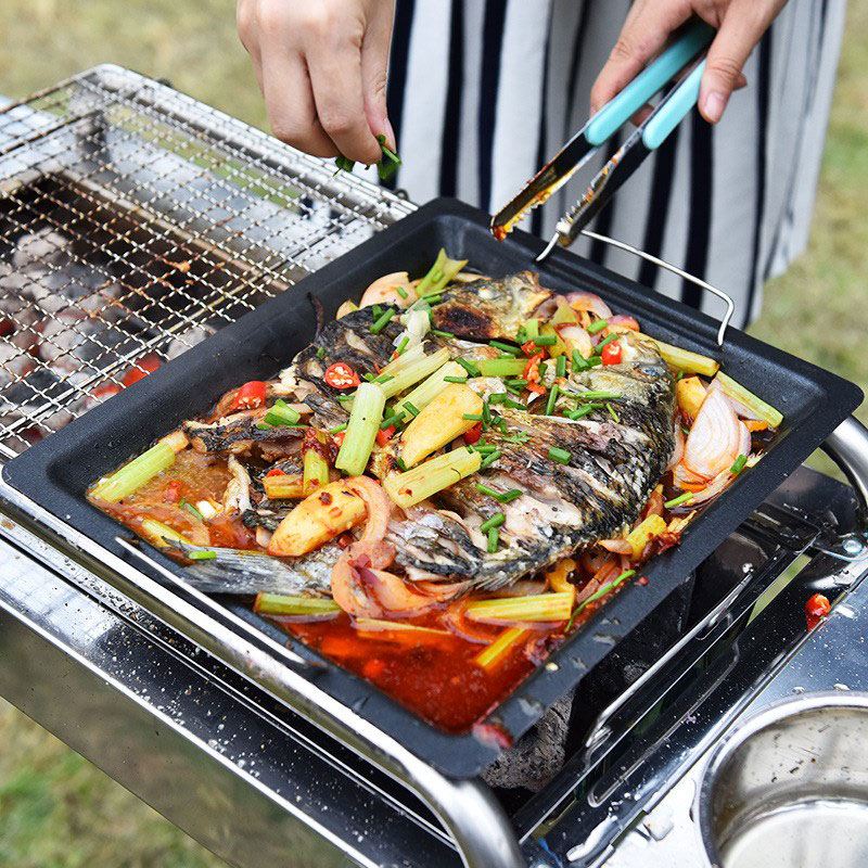 屋外用厚い四角グリルパン 2つのハンドル付き ポータブルノン - Camping Cooking Handle のレビューと価格