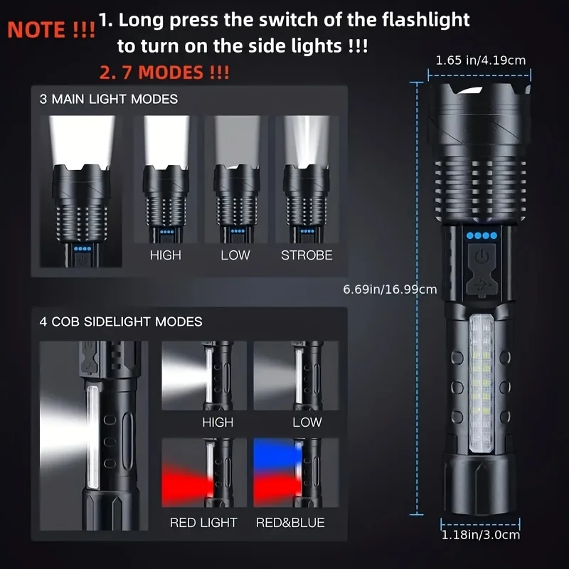 強力な XHP50 LED 懐中電灯防水トーチサイドライト付 - Camping Cooking Fish のレビューと価格