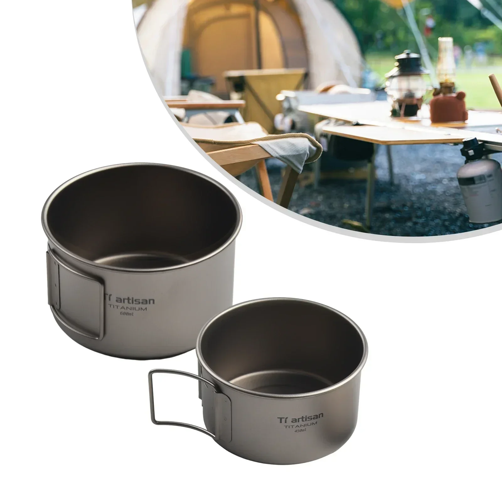 キャンプ用折りたたみハンドル付きチタンボウル、ディナーフード - Camping Cooking Handle のレビューと価格