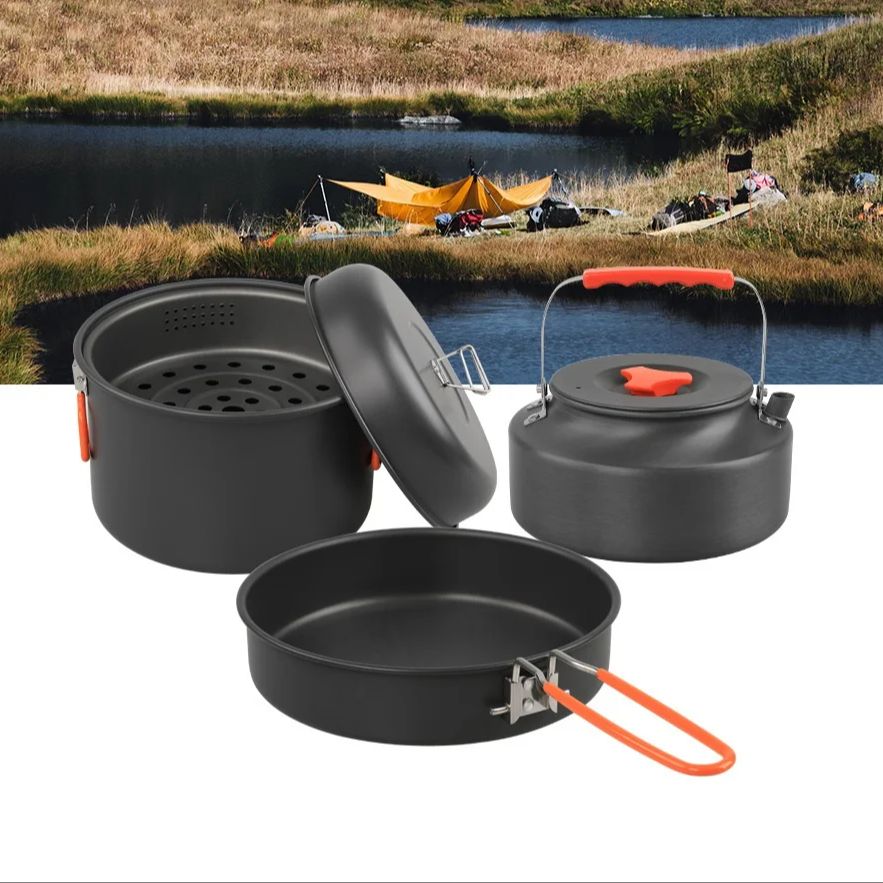 屋外調理器具セット、キャンプ調理鍋、ケトル、蒸し器、フライパ - Camping Cooking Kettle のレビューと価格