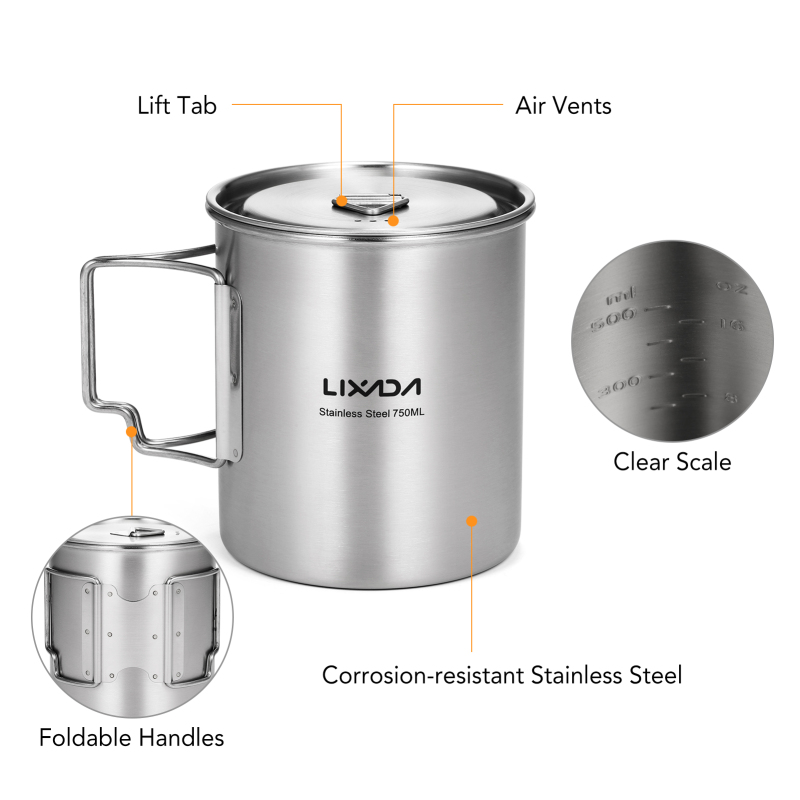 Lixada-折りたたみ式ハンドルと蓋付きステンレススチール - Camping Cooking Handle のレビューと価格