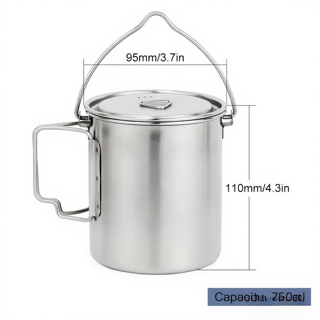 750ml ステンレス鋼ポット ポータブルウォーターマグカッ - Camping Cooking Pot With Lid のレビューと価格