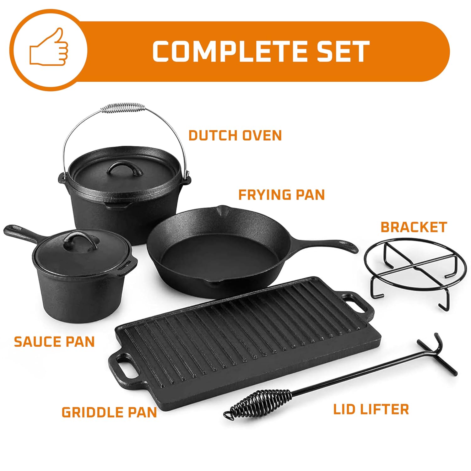 キャンプ用調理器具7点セット。 プレシーズン加工済みの鋳鉄製 - Camping Cooking Pot With Lid のレビューと価格