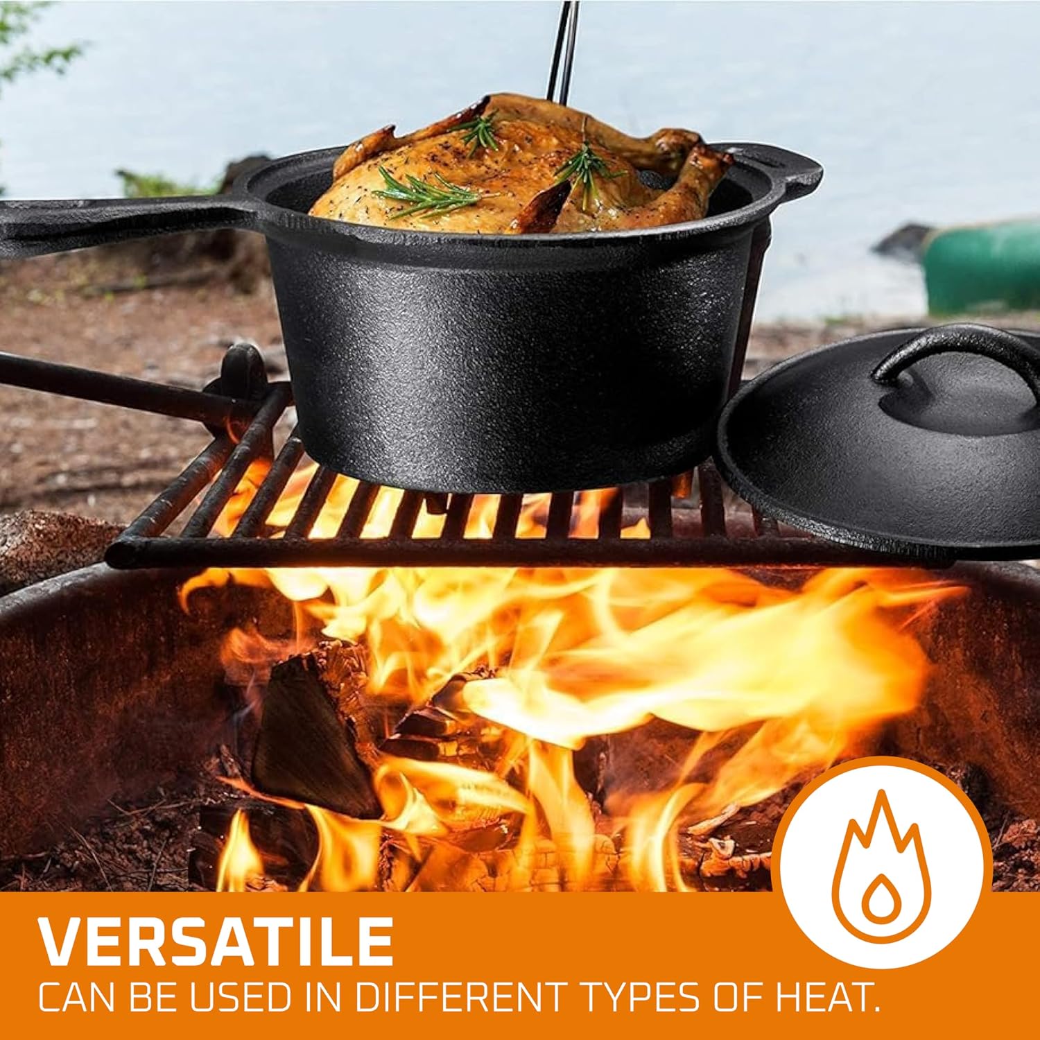 キャンプ用調理器具7点セット。 プレシーズン加工済みの鋳鉄製 - Camping Cooking Pot With Lid のレビューと価格
