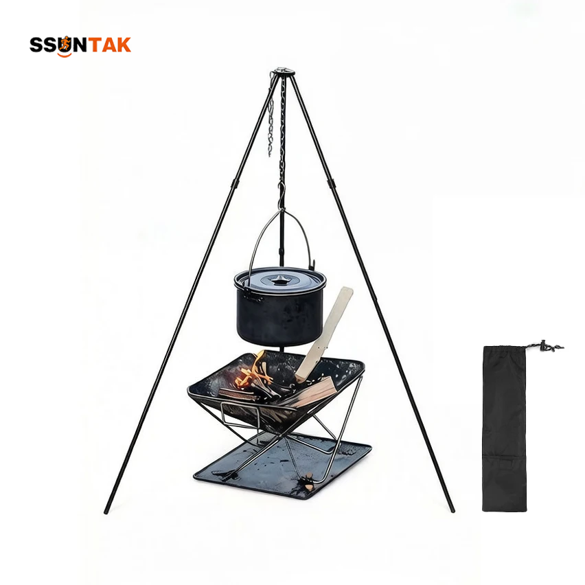 SSUNTAK ポータブル取り外し可能キャンプBBQ三脚吊り - Camping Cooking Pot Tripod のレビューと価格