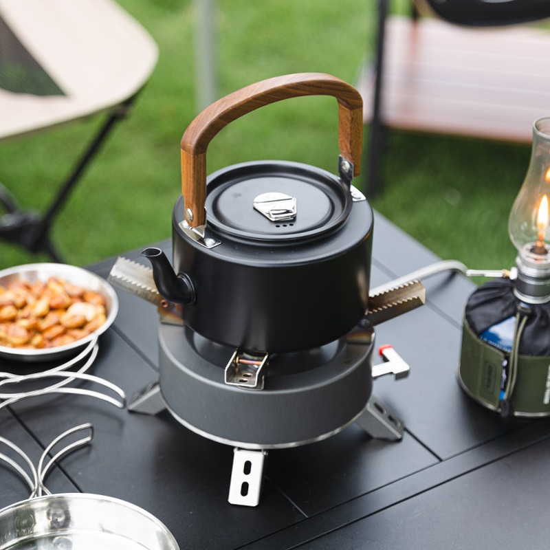 1.2L 軽量アルミニウム合金キャンプケトル 木製ハンドル付 - Camping Cooking Kettle のレビューと価格