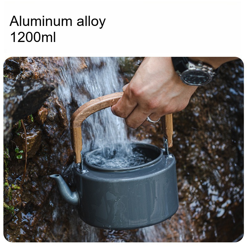 1.2L 軽量アルミニウム合金キャンプケトル 木製ハンドル付 - Camping Cooking Kettle のレビューと価格